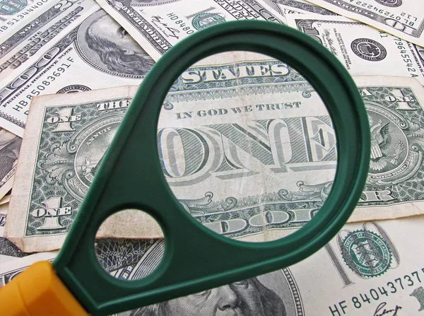 Title One One Dollar Banknote Magnifying Glass — Stock Photo, Image