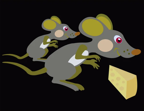 Dvě Myši Dítě Našli Kousek Sýra — Stockfoto
