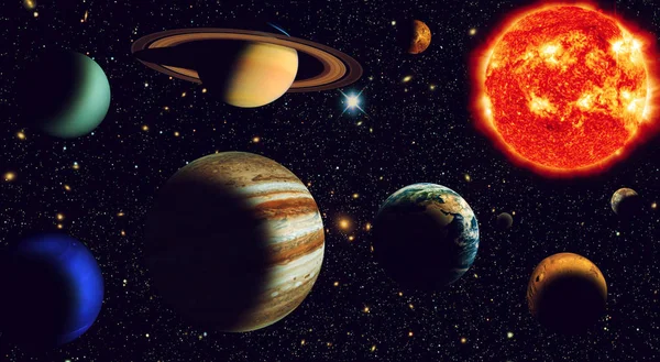 Die Sonne Und Neun Planeten Unseres Systems Umkreisen Dies Ist — Stockfoto