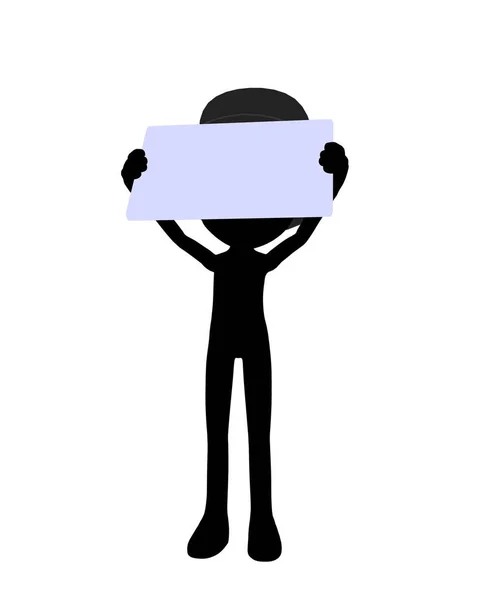 可爱的黑色剪影顶帽的家伙拿着一个空白的名片在白色背景 — 图库照片
