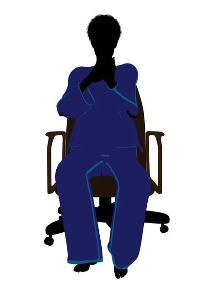 Африканская Американка Пижама Сидит Кресле Иллюстрации Силуэт Белом Фоне — стоковое фото