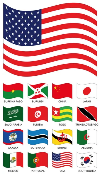 Coleção Bandeira Burckina Faso Burundi China Japão Arábia Saudita Tunisia — Fotografia de Stock