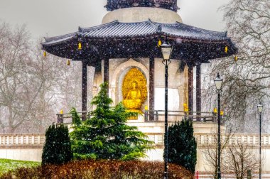 Peace Pagoda at Battersea Park on a Snowy Day, London UK clipart