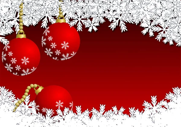 Kerst Achtergrond Met Rode Kerstballen Sneeuwvlokken — Stockfoto