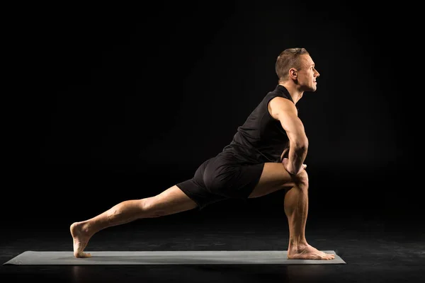 Side View Young Man Practicing Yoga Stretching Yoga Mat — Stock Photo, Image