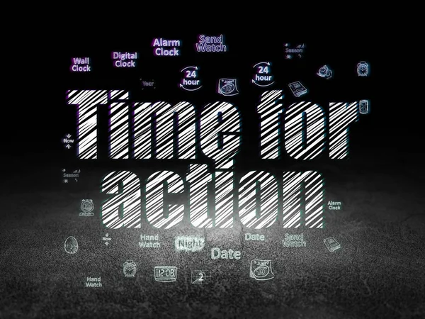 Time Concept Glowing Text Time Action Hand Drawing Time Icons — Stock Photo, Image