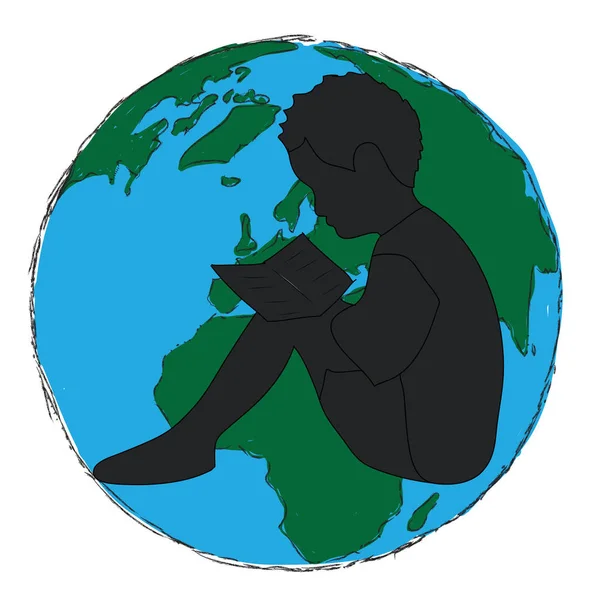 Öğrenme Siluet Boy Dünyada Kitap Okuma — Stok fotoğraf