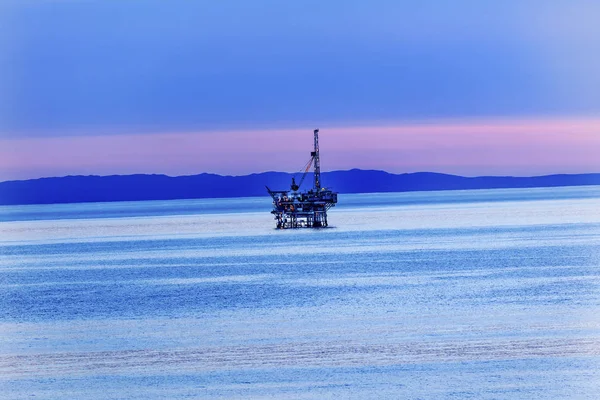 Ellwood Oil Well Offshore Platforms Côte Pacifique Oecan Rose Coucher — Photo