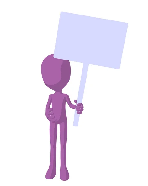 可爱的紫色剪影的家伙拿着一个空白的标志在白色背景 — 图库照片