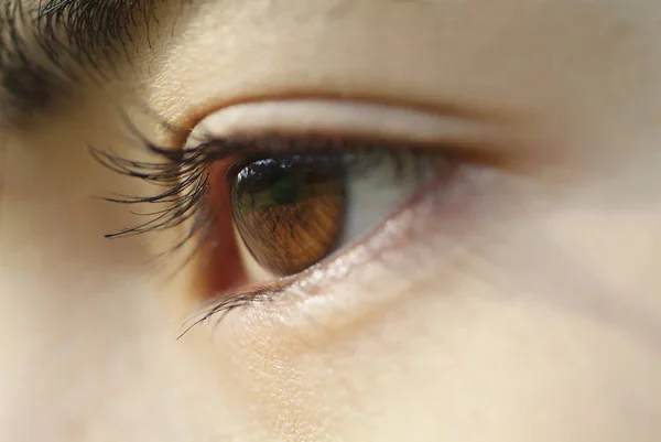 Extremo Primer Plano Del Ojo Una Mujer Asiática Profundidad Campo — Foto de Stock