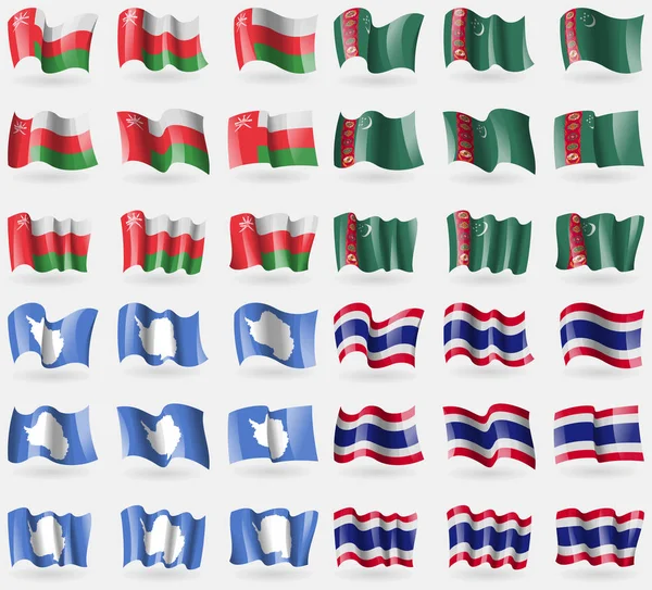 Omán Turkmenistán Antártida Tailandia Conjunto Banderas Los Países Del Mundo — Foto de Stock