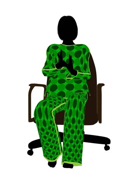 Женщина Пижаме Сидящая Силуэте Кресла Белом Фоне — стоковое фото