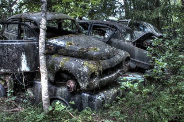 Hdr Imagem Carro Carro Peças Detalhes Fotografado Antigo Cemitério Carros — Fotografia de Stock