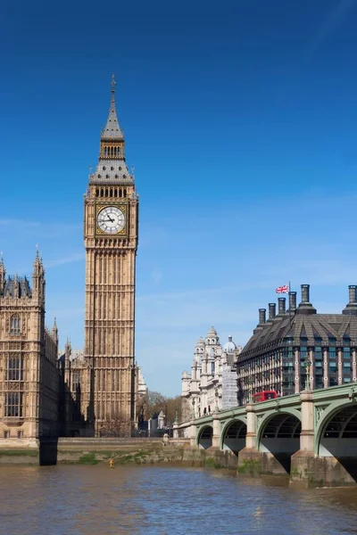 Londen Bussen Met Big Ben — Stockfoto