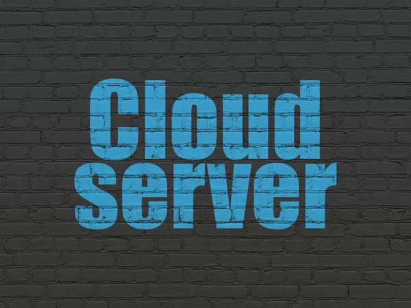 Molnnätverk Koncept Painted Blue Text Cloud Server Svart Tegelvägg Bakgrund — Stockfoto