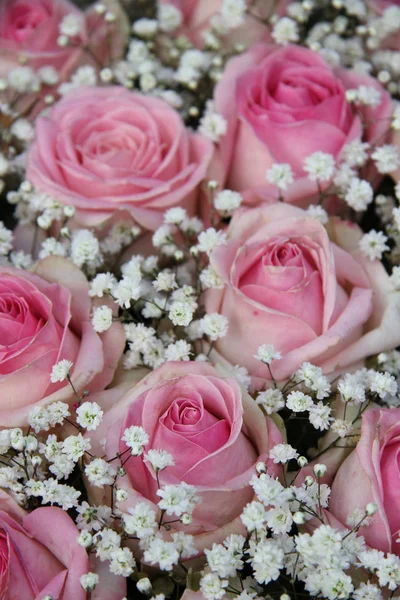Bruiloft Bloemen Roze Rozen Witte Gypsophilia — Stockfoto