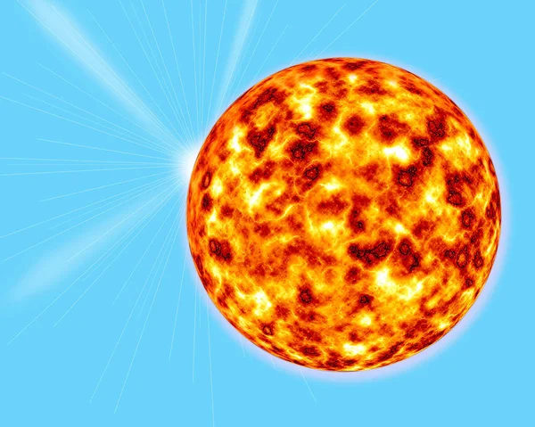 Комп Ютер Створив Сонце Абстрактними Сонячними Променями Синьому Фоні — стокове фото