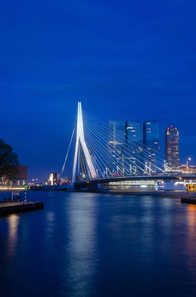 Erasmus Γέφυρα Στο Ρότερνταμ Ολλανδία Λυκόφως Ώρα — Φωτογραφία Αρχείου