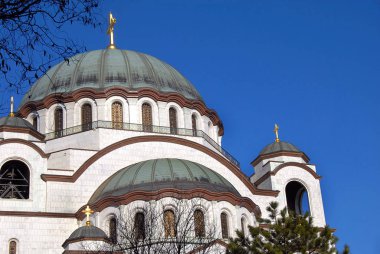 Sveti Sava cathedral architecture details over blue sky clipart