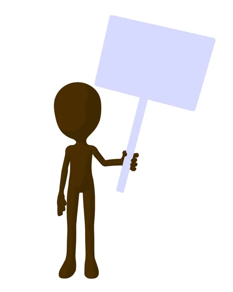 可爱的棕色剪影的家伙拿着一个空白的标志在白色背景 — 图库照片