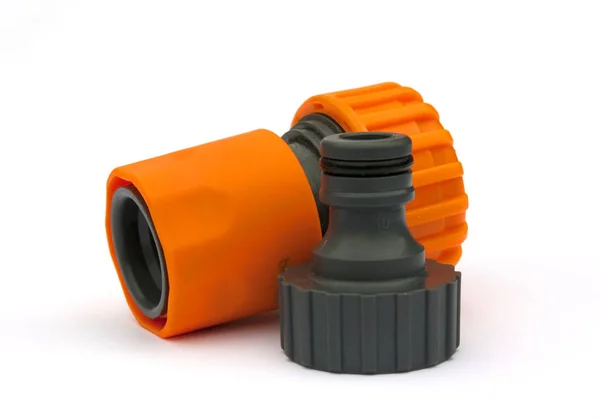Orange Adapter För Anslutning Trädgårdsslang Med Bevattning System — Stockfoto