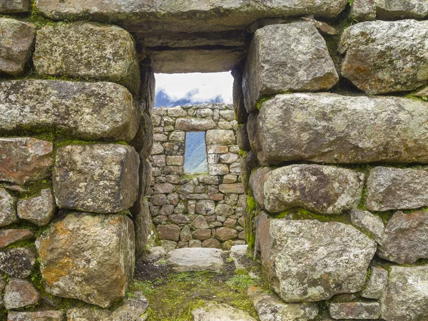 Drzwi Okno Świątyni Inca Sun Zaginionej Miasta Machu Picchu Machupicchu — Zdjęcie stockowe