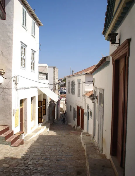 Calle Pueblo Griego Que Baja Mar — Foto de Stock