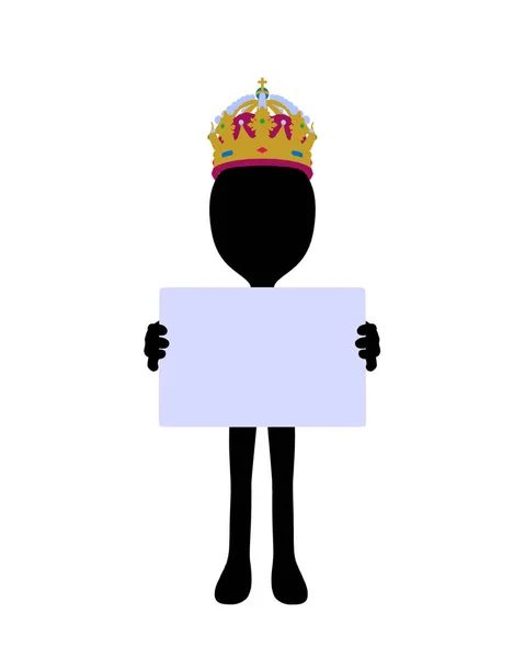 可爱的黑色剪影国王家伙拿着一个空白的名片在白色背景 — 图库照片