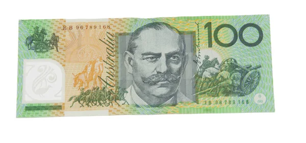 Australischer 100 Schein Isoliert Auf Weißem Hintergrund — Stockfoto