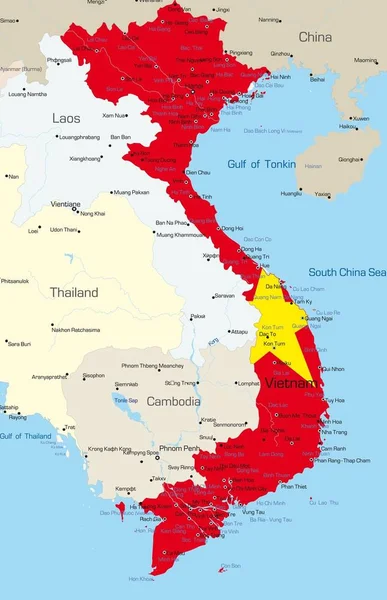 Mapa Vectorial Del País Vietnam Coloreado Por Bandera Nacional — Foto de Stock