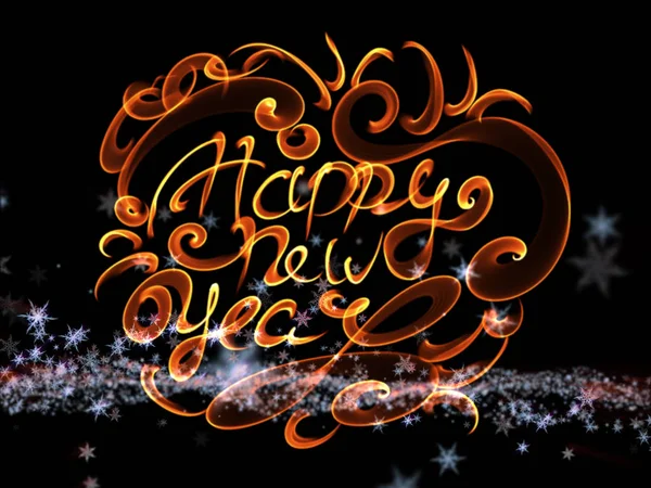 Happy New Year Words Lettering Written Fire Flame Smoke Bright — Stock Photo, Image