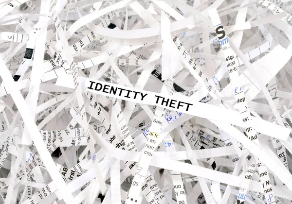 Identity theft text surrounded by shredded paper. Great concept for information protection