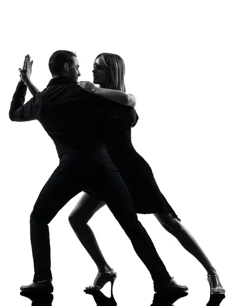 Kaukasisk Par Kvinna Man Dansande Dansare Salsa Rock Silhouette Studio — Stockfoto