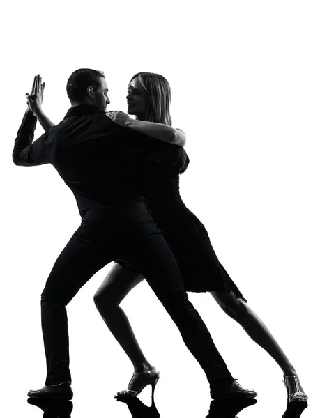 Een Kaukasische Paar Vrouw Man Dansende Dansers Salsa Rock Silhouette — Stockfoto