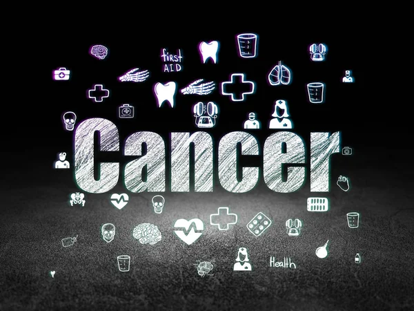 Concetto Salute Cancro Testo Incandescente Icone Della Medicina Disegnate Mano — Foto Stock