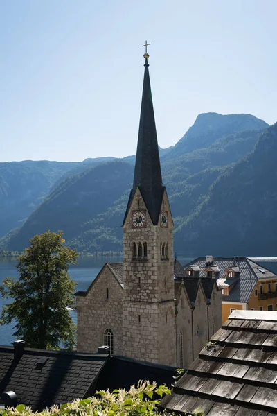 Vue Église Paroissiale Évangélique Hallstatt — Photo