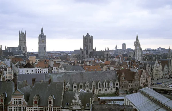 Vista Aérea Histórica Ghent Bélgica Com Torres Belfry Igreja Vista — Fotografia de Stock