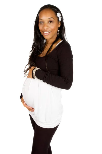 Feliz Embarazada Afro Americana Aislada Sobre Fondo Blanco — Foto de Stock