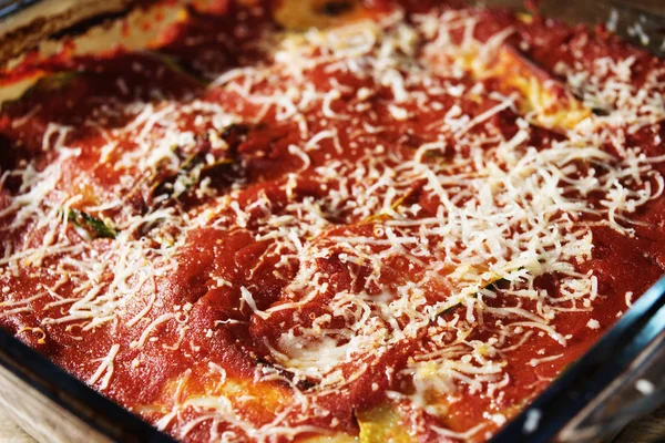 Parmesano Horno Berenjenas Pasta Con Salsa Tomate Mozzarella Parmesano — Foto de Stock