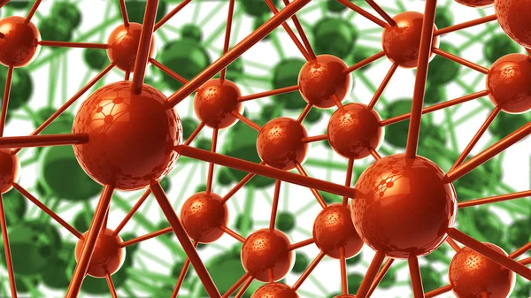 Rote Und Grüne Molekulare Geometrische Chaos Abstrakte Struktur Wissenschaft Technologie — Stockfoto