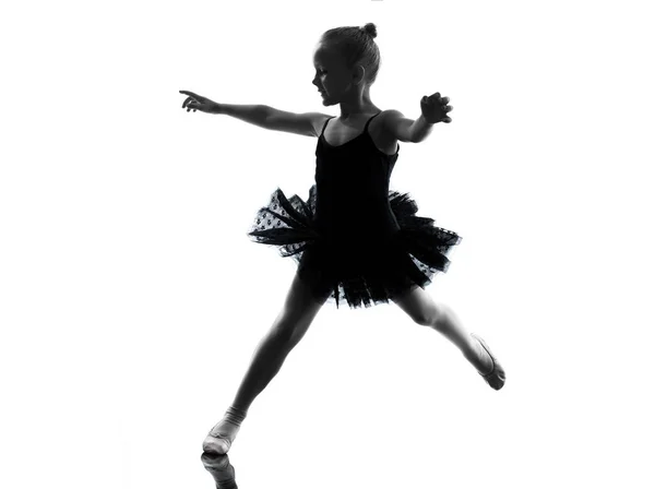 Одна Маленькая Девочка Балерина Балетный Танцор Танцующий Силуэте Белом Фоне — стоковое фото