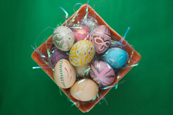 Ještě Život Ručně Pomalované Velikonoční Vajíčka — Stock fotografie
