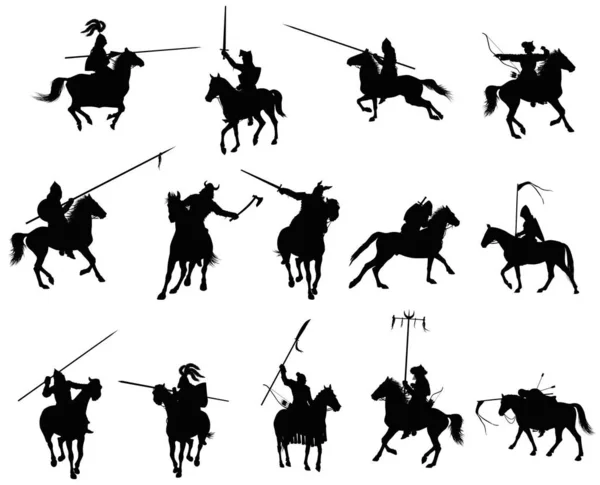 Рыцари Средневековые Воины Лошадях Подробно Силуэты Набор Вектор — стоковое фото