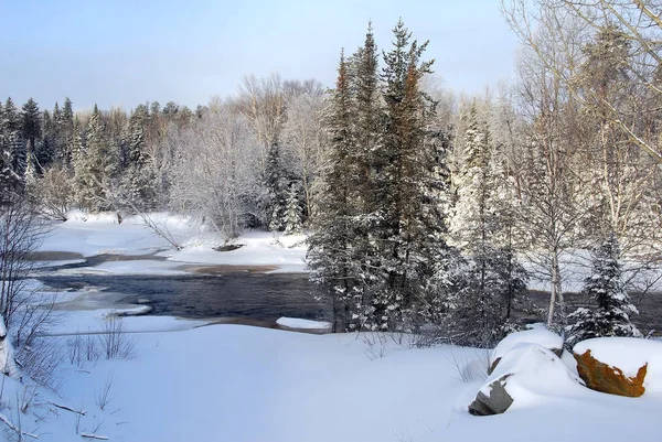 Paesaggio Che Mostra Fiume Ghiacciato Inverno — Foto Stock