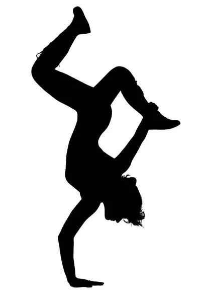 Силуэт Девушки Подростка Танцующей Вверх Ногами Одной Стороны Клиппингом — стоковое фото