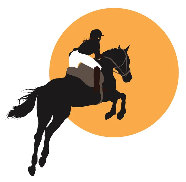 Kůň Jezdec Skákají Oranžovém Pozadí Vektor Eps10 — Stock fotografie