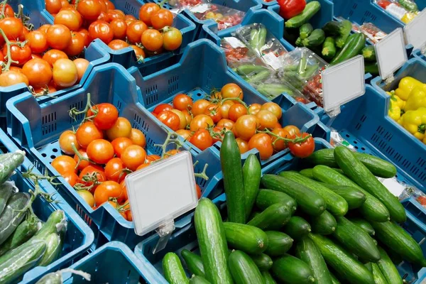 Exibição Vegetais Uma Loja Alimentos — Fotografia de Stock