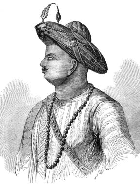 Tipu Sultan (1750-1799) on engraving from 1800s. Also known as the Tiger of Mysore, was the de facto ruler of the Kingdom of Mysore. clipart