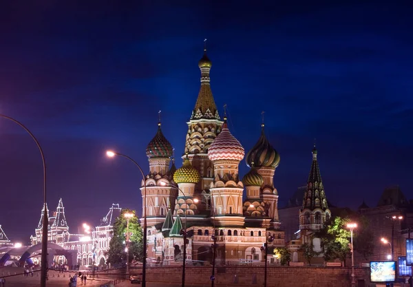 Basil Katedrális Éjszakai Megtekintése Bol Shoy Moskvoretskiy Hídról — Stock Fotó