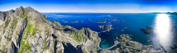 Scenic Aerial Panorama Dari Kota Perikanan Henningsvaer Pulau Lofoten Tujuan — Stok Foto